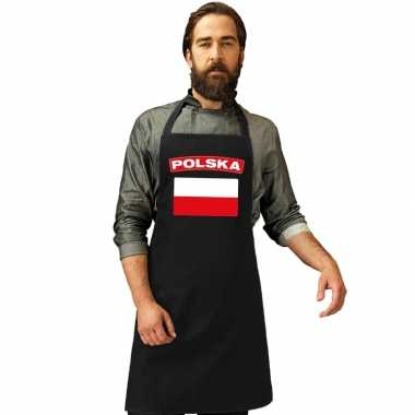 Polen vlag barbecuekookschort/ kookschort zwart volwassenen