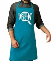 Chef kok barbeque kookschort turquoise blauw her